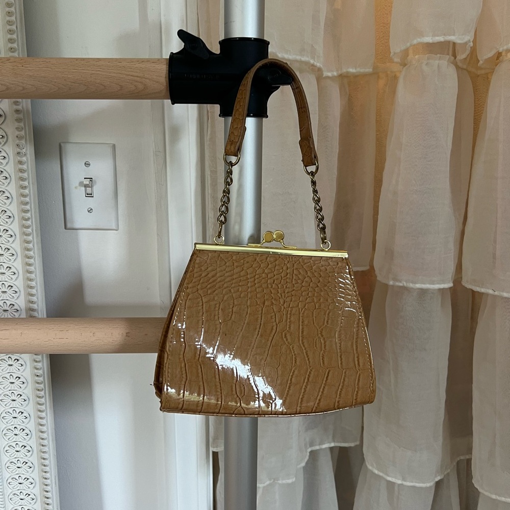 Elegant Tan Crocodile-Embossed Handbag